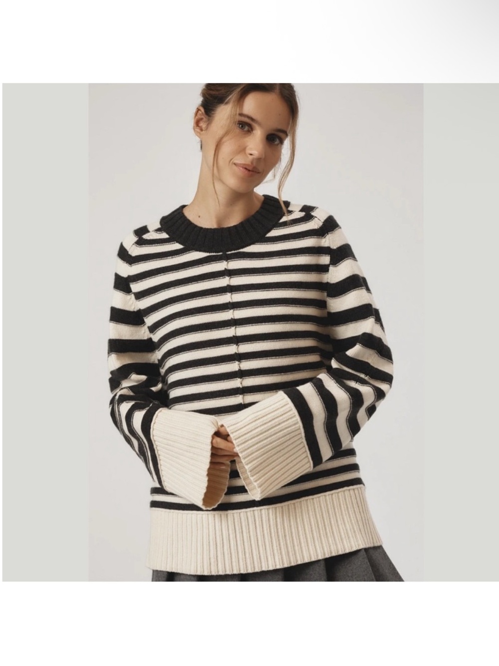 Anthropologie Maeve the Chandler Striped Black and Cream Crewneck Sweater
